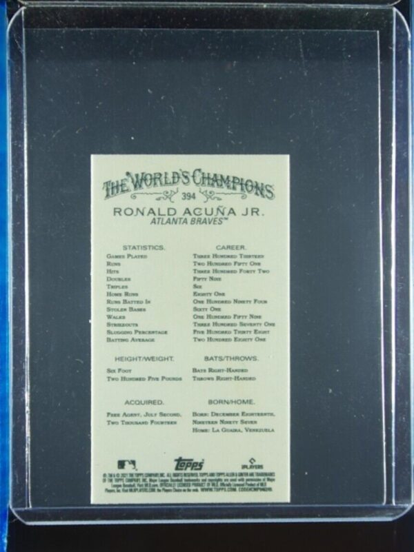 2021 Topps Allen & Ginter Ronald Acuna Jr. #394 Braves Mini Exclusives Extended - Image 3