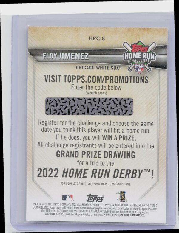 2021 Topps Eloy Jimenez #HRC-8 Sox Home Run Challenge (Series One) - Image 3