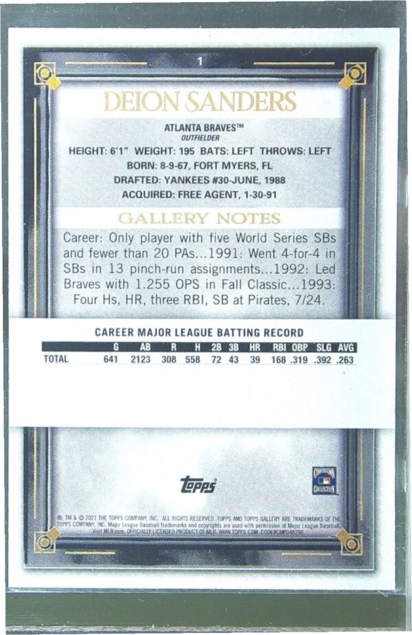 2021 Topps Gallery Deion Sanders #1 Braves - Image 3