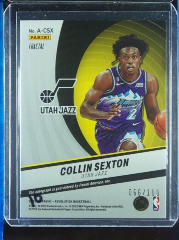 2022-23 Panini Revolution Collin Sexton AU SN100 #A-CSX Jazz Autographs Fractal - Image 3