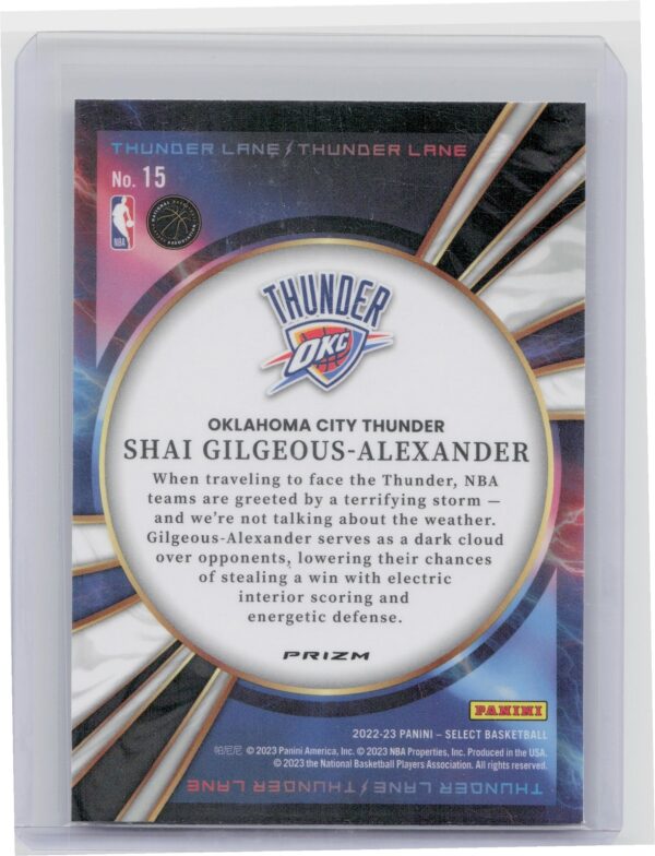 2022-23 Select Shai Gilgeous-Alexander #15 Thunder Thunder Lane - Image 3
