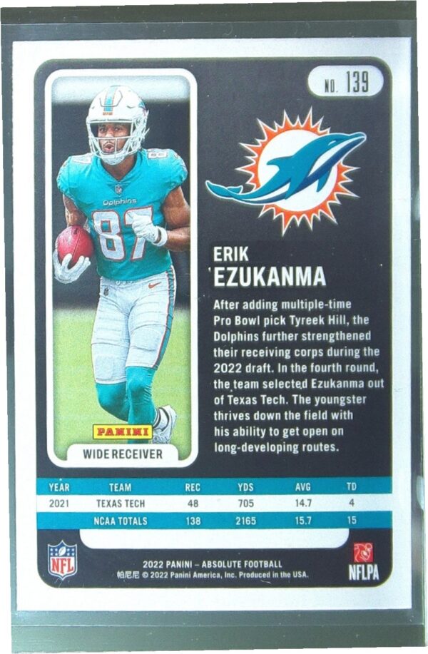 2022 Absolute Erik Ezukanma Retail RC #139 Dolphins - Image 3
