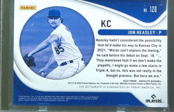 2022 Absolute Jon Heasley Auto /99 RC #120 Royals Rookie Leather Signatures Tan - Image 3