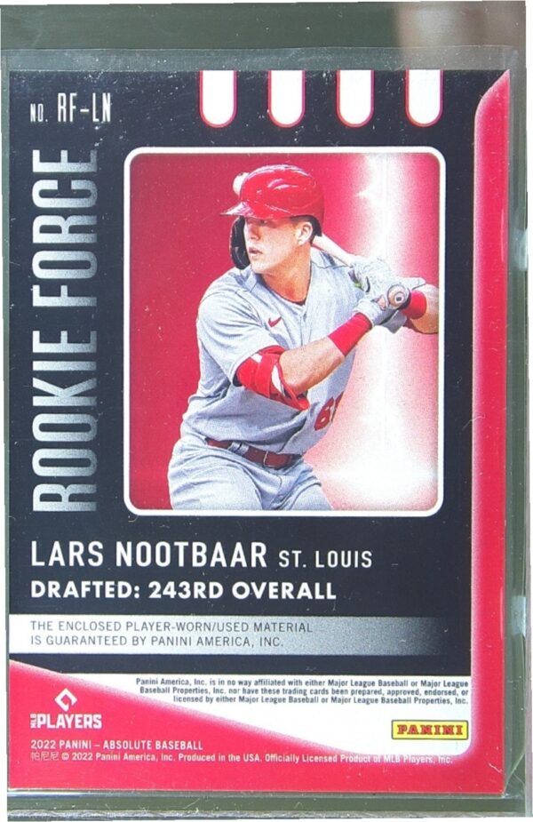2022 Absolute Lars Nootbaar /199 JSY RC #RF-LN Cardinals Rookie Force - Image 3