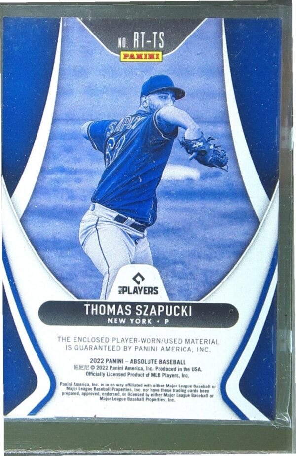 2022 Absolute Thomas Szapucki /199 JSY #RT-TS Mets Rookie Threads Retail Green - Image 3