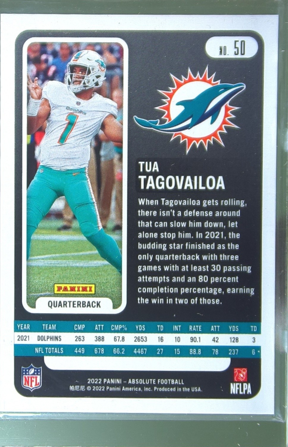 2022 Absolute Tua Tagovailoa #50 Dolphins - Image 3