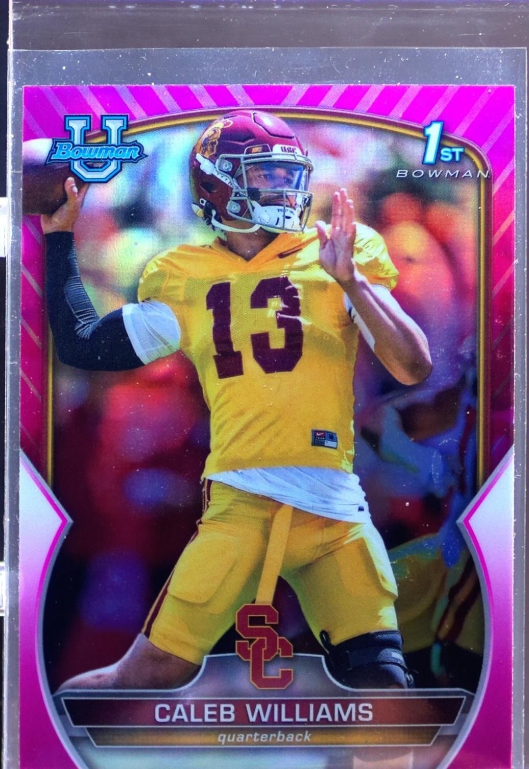 2022 Bowman University Chrome Caleb Williams Pink Refractor #50 Trojans