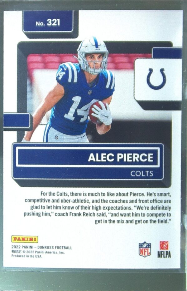 2022 Donruss Alec Pierce RC #321 Colts - Image 3
