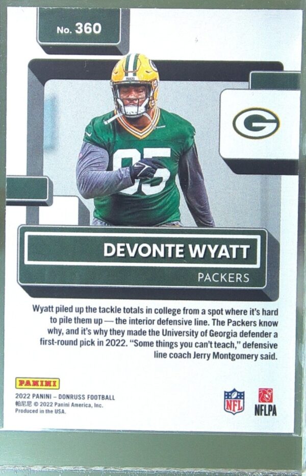 2022 Donruss Devonte Wyatt Red Press Proof RC #360 Packers - Image 3