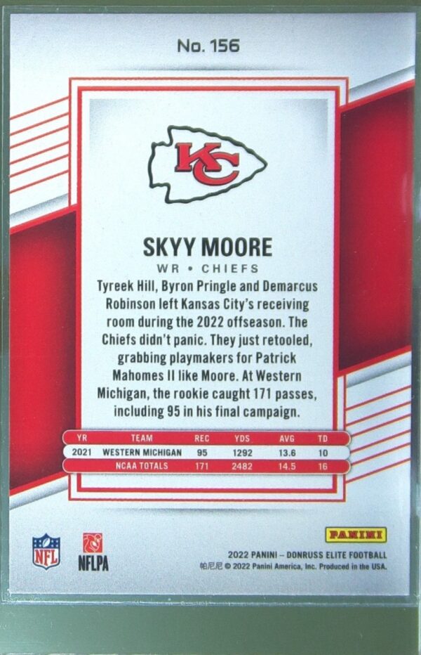 2022 Donruss Elite Skyy Moore RC /999 #156 Chiefs - Image 3