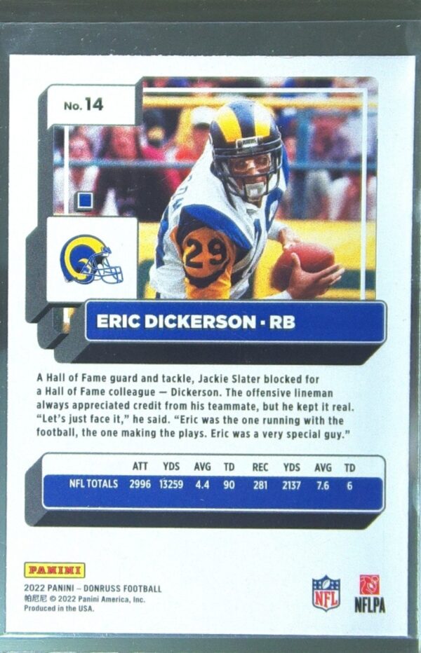 2022 Donruss Eric Dickerson Red Press Proof #14 Rams - Image 3