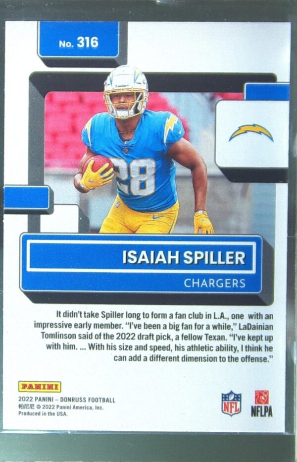 2022 Donruss Isaiah Spiller Press Proof Red RC #316 Chargers - Image 3