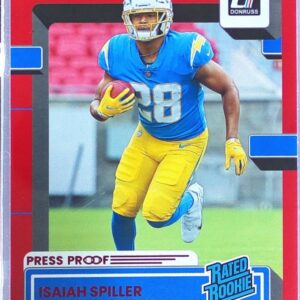 2022 Donruss Isaiah Spiller Press Proof Red RC #316 Chargers