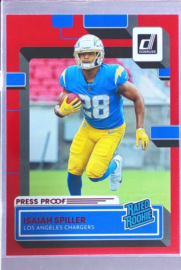 2022 Donruss Isaiah Spiller Press Proof Red RC #316 Chargers
