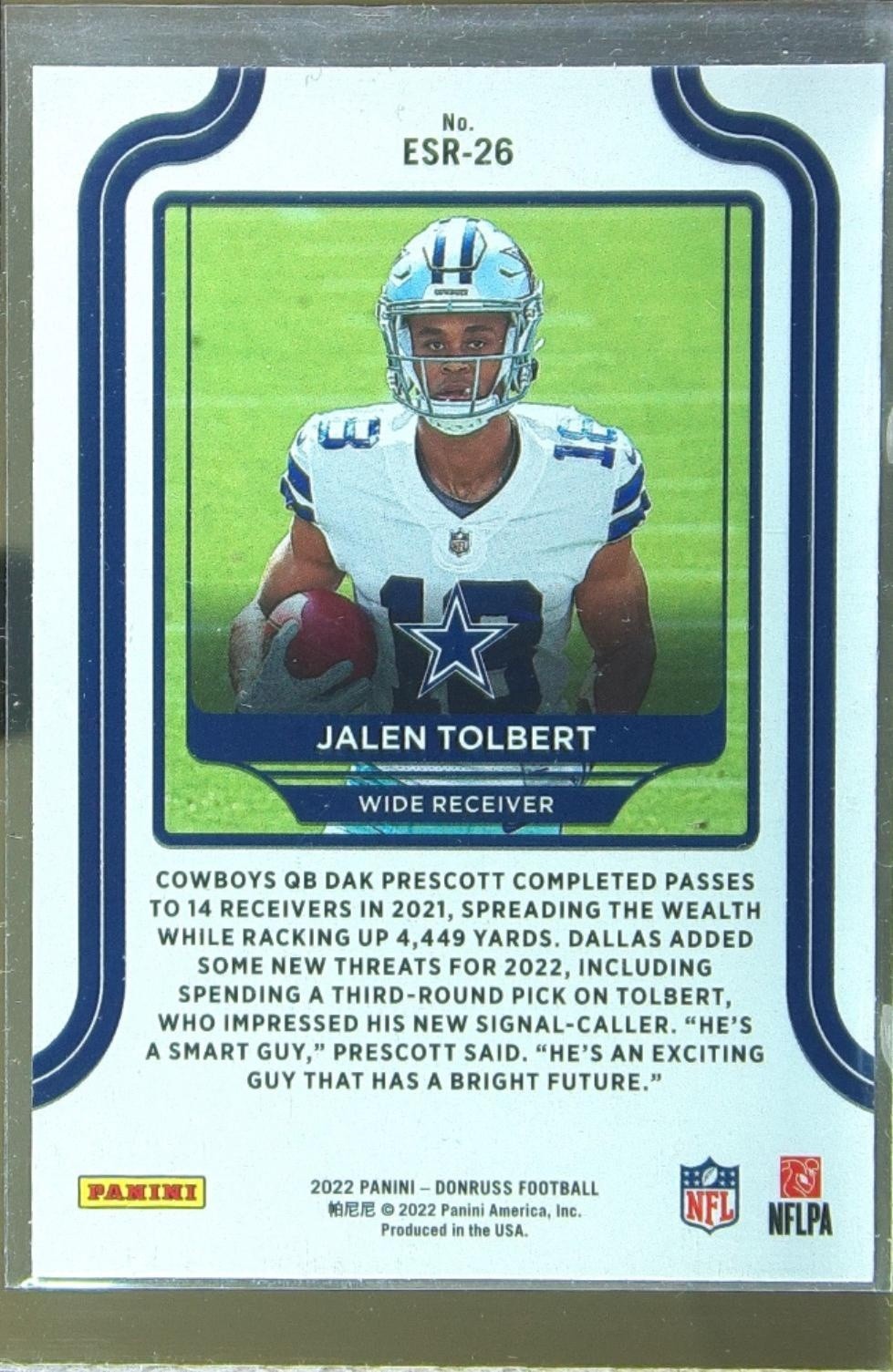2022 Donruss Jalen Tolbert #ESR-26 Cowboys Elite Series Rookies - Image 3