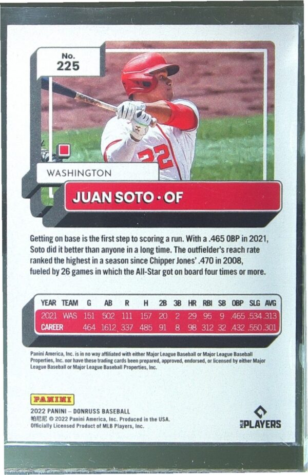 2022 Donruss Juan Soto Holo Blue #225 Nationals - Image 3