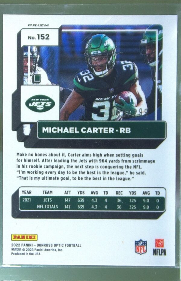 2022 Donruss Optic Michael Carter Aqua /299 #152 Jets - Image 3