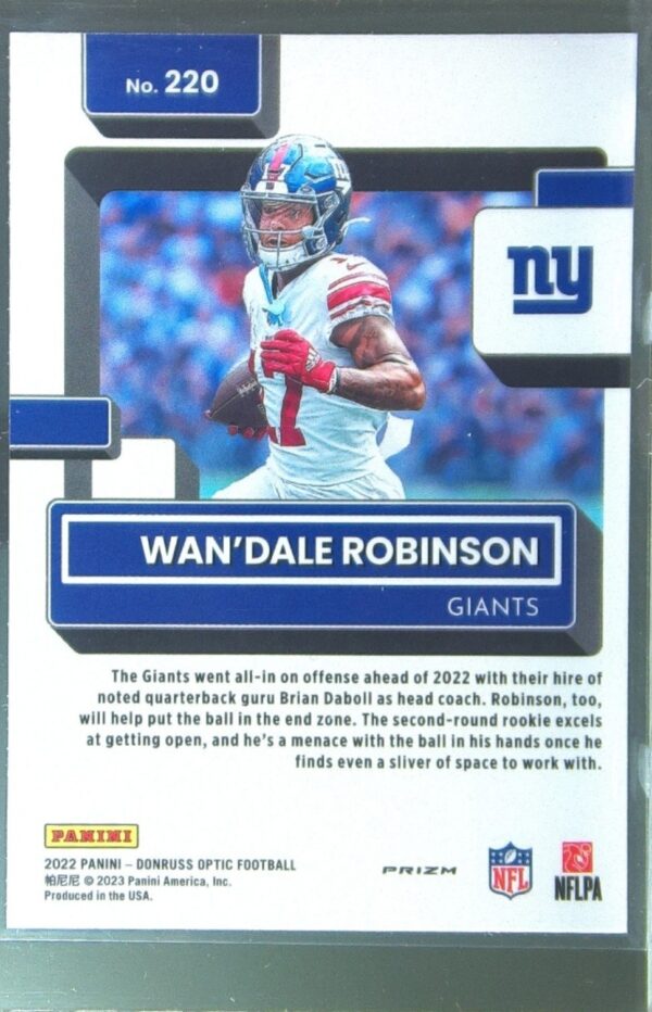 2022 Donruss Optic Wan'Dale Robinson Purple Shock RC #220 Giants - Image 3
