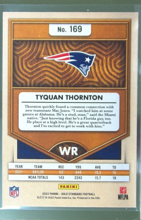 2022 Gold Standard Tyquan Thornton RC Platinum #169 Patriots - Image 3