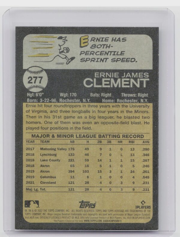 2022 Heritage Ernie Clement RC #277 Guardians - Image 3