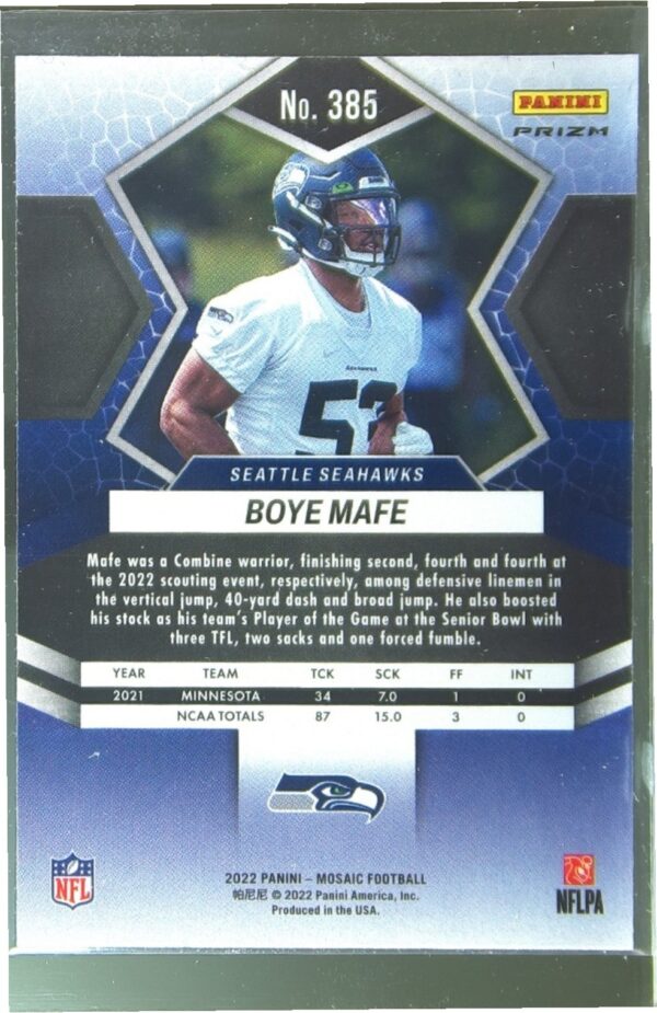 2022 Mosaic Boye Mafe Mosaic Green #385 Seahawks - Image 3
