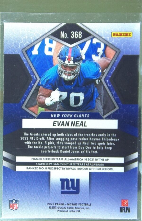 2022 Mosaic Evan Neal RC #368 Giants - Image 3