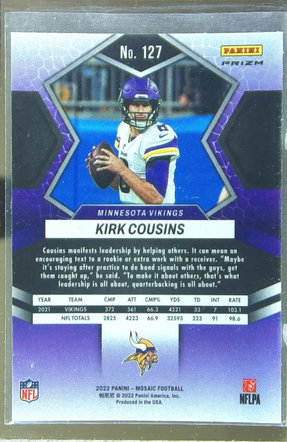 2022 Mosaic Kirk Cousins Mosaic Green #127 Vikings - Image 3