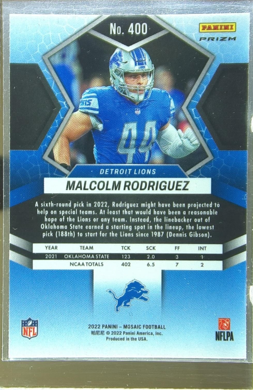 2022 Mosaic Malcolm Rodriguez Mosaic Reactive Orange RC #400 Lions - Image 3