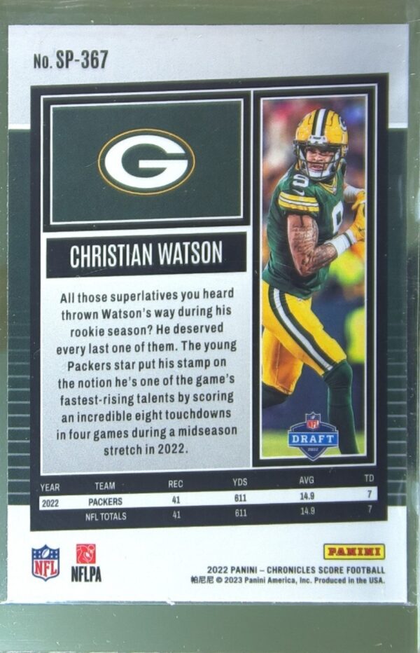 2022 Panini Chronicles Christian Watson RC #SP-367 Packers Score Premium Rookies - Image 3