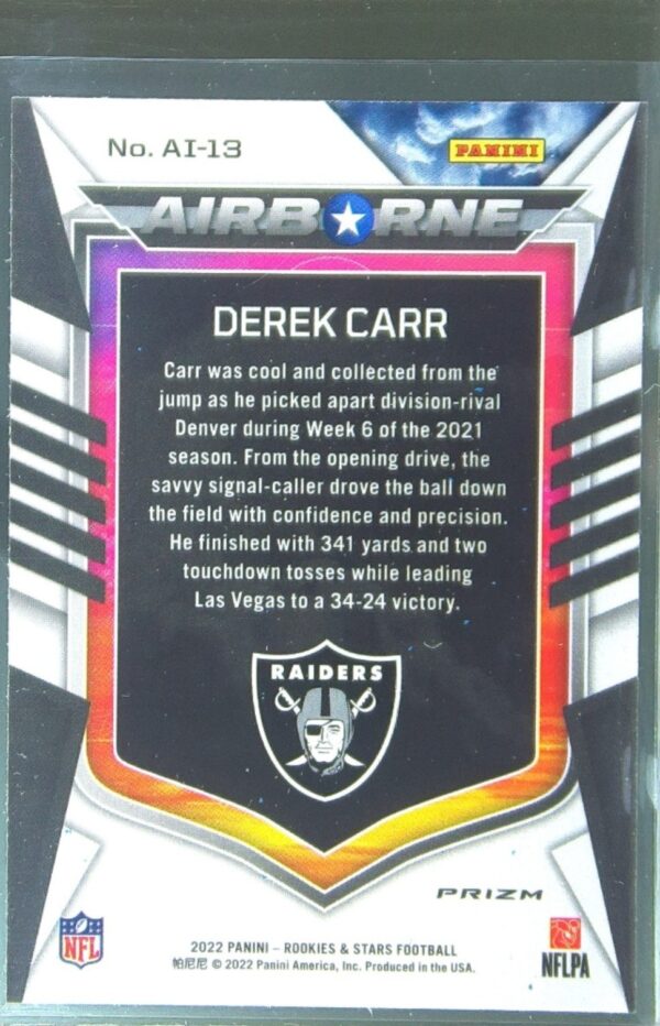 2022 Panini Rookies & Stars Derek Carr #AI-13 Raiders Airborne Silver - Image 3