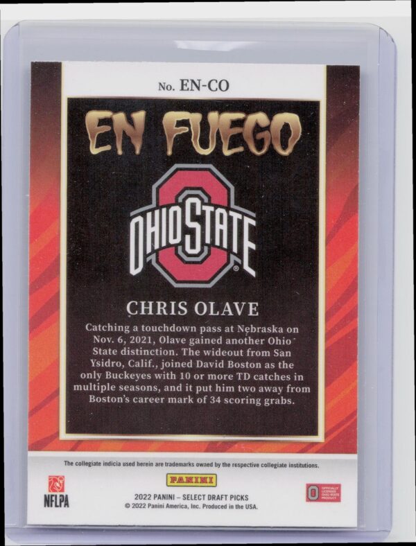 2022 Panini Select Draft Picks Chris Olave En Fuego #EN-CO Buckeyes - Image 3
