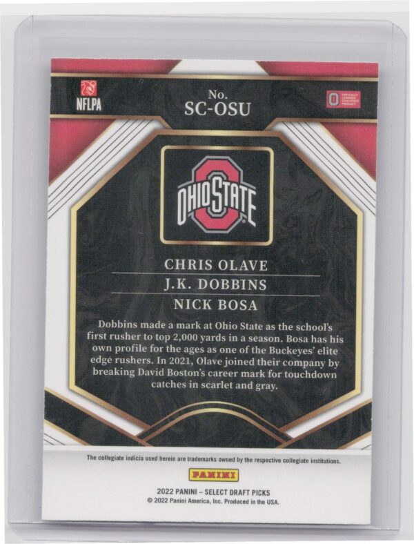 2022 Panini Select Draft Picks Chris Olave / J.K. Dobbins / Nick Bosa #SC-OSU - Image 3
