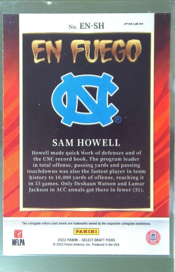 2022 Panini Select Draft Picks Sam Howell #EN-SH Heels En Fuego Silver Prizm - Image 3