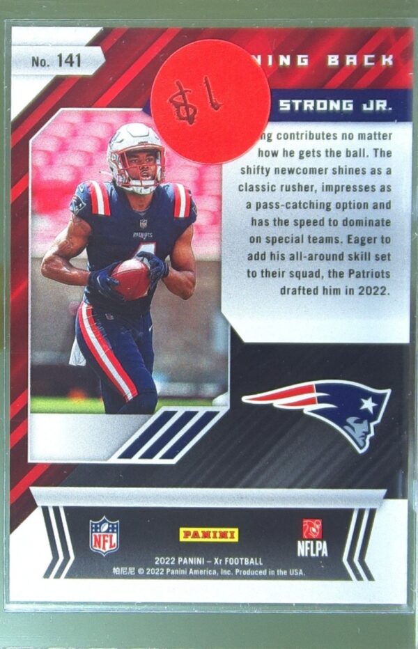 2022 Panini XR Pierre Strong Jr. Blue /199 RC #141 Patriots - Image 3