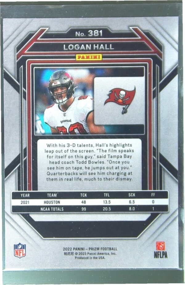 2022 Prizm Logan Hall RC #381 Buccaneers - Image 3