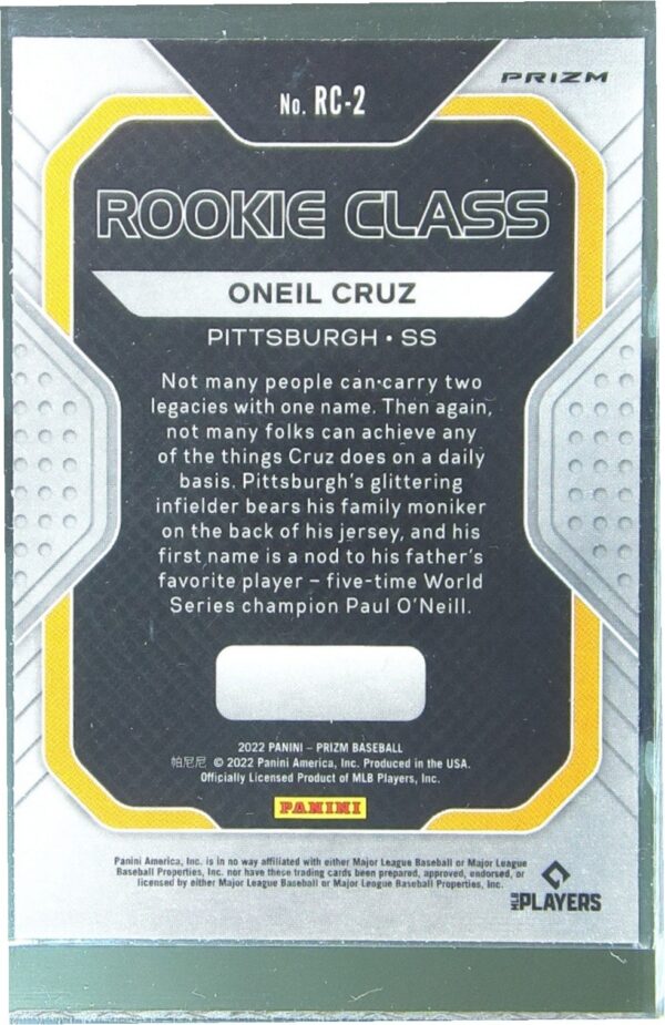 2022 Prizm Oneil Cruz #RC-2 Pirates Rookie Class Silver Prizm - Image 3