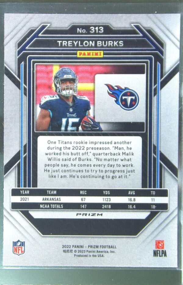 2022 Prizm Treylon Burks Green RC #313 Titans - Image 3