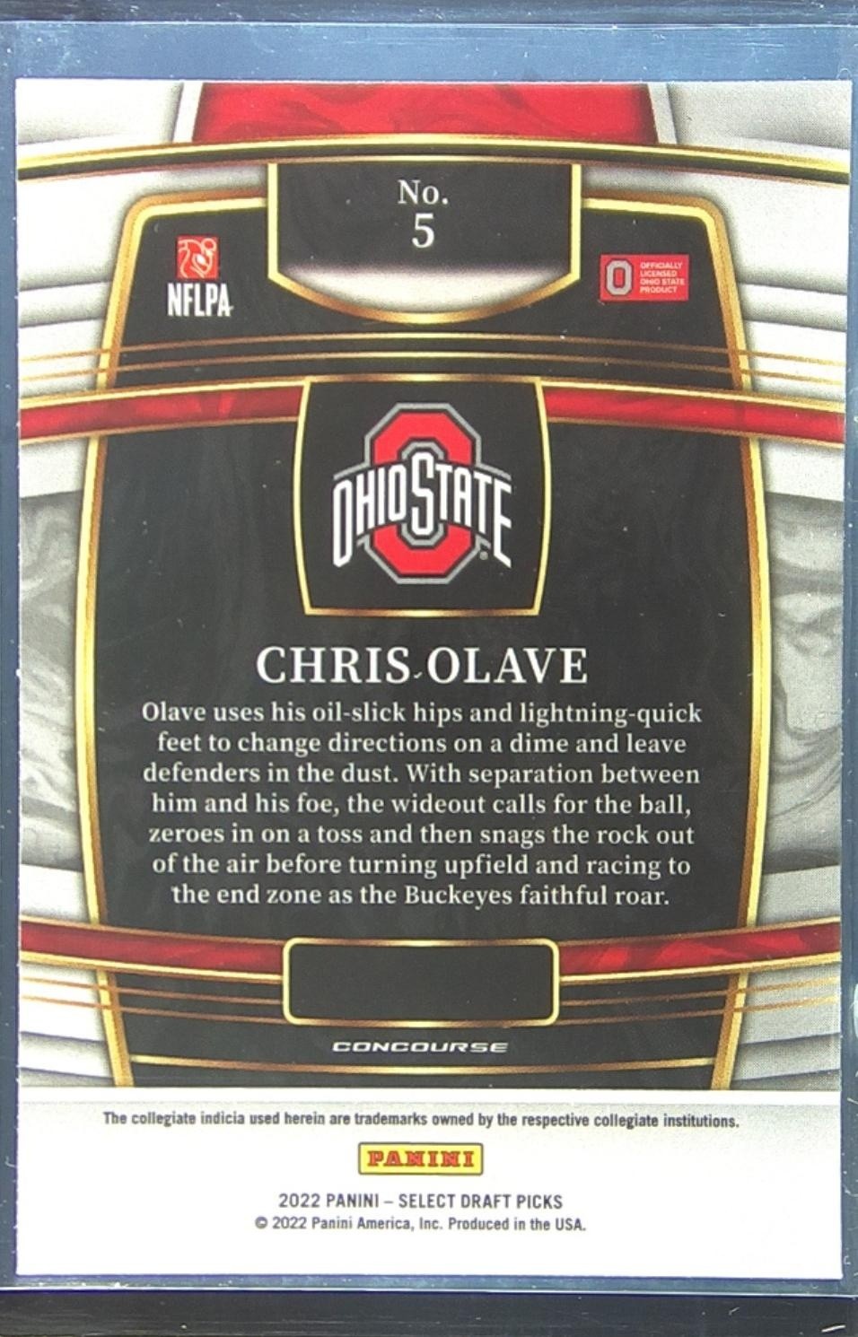 2022 Select Draft Picks Chris Olave Blue (Retail Base) #5 Buckeyes RC - Image 3