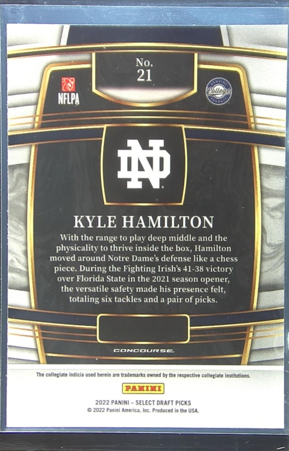 2022 Select Draft Picks Kyle Hamilton Blue (Retail Base) #21 Irish - Image 3