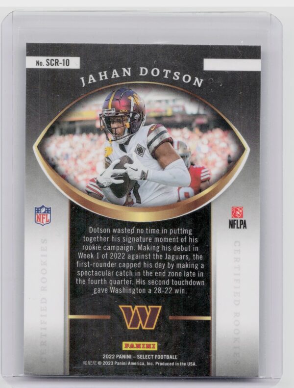 2022 Select Jahan Dotson #SCR-10 Commanders Select Certified Rookies - Image 3