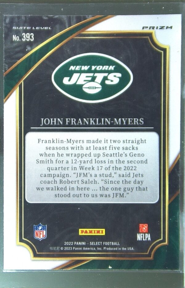 2022 Select John Franklin-Myers Silver Prizm RC #393 Jets - Image 3