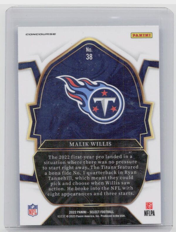2022 Select Malik Willis Concourse RC #38 Titans - Image 3