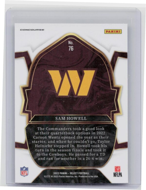 2022 Select Sam Howell RC #76 Commanders - Image 3
