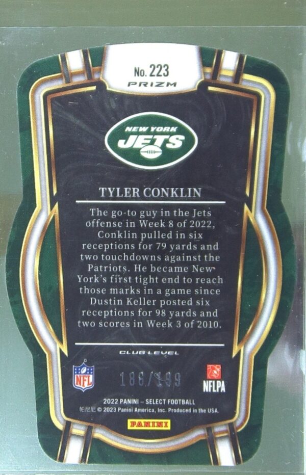 2022 Select Tyler Conklin Orange Prizm Die Cut /199 #223 Jets - Image 3