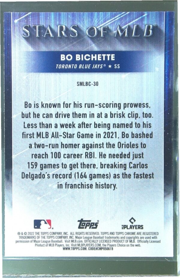 2022 Topps Bo Bichette #SMLBC-30 Jays Stars of MLB Chrome - Image 3