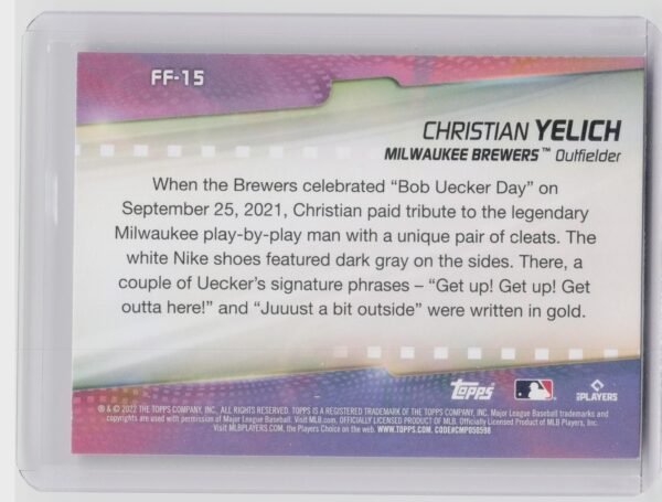 2022 Topps Christian Yelich #FF-15 Brewers Flashiest Feet - Image 3