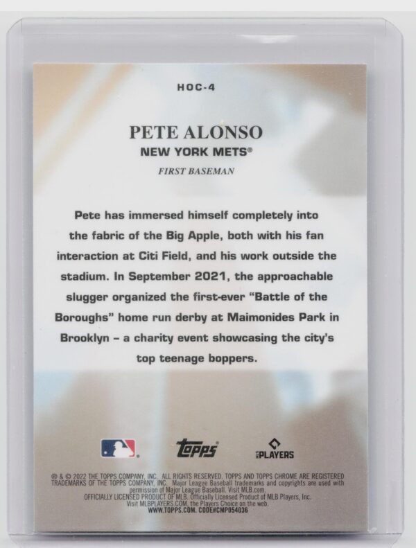 2022 Topps Chrome Pete Alonso #HOC-4 Mets Heart of the City - Image 3