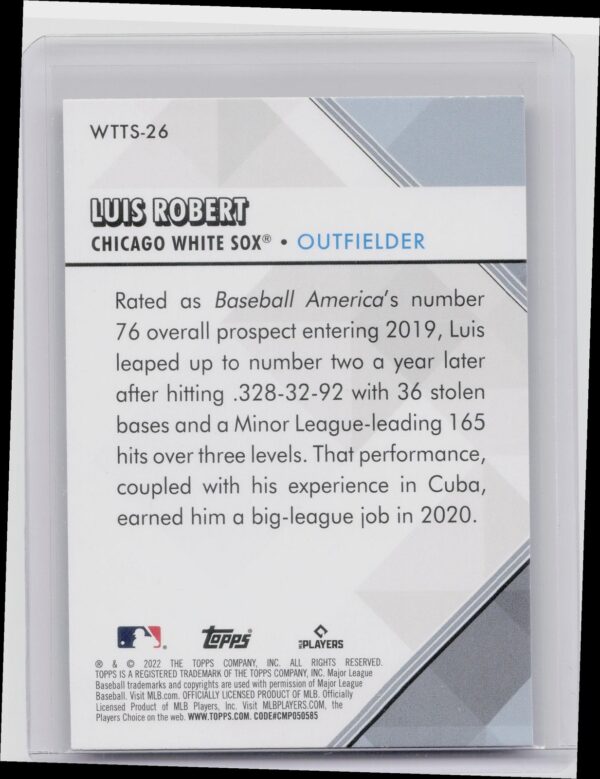 2022 Topps Luis Robert #WTTS-26 White Sox Welcome to the Show - Image 3