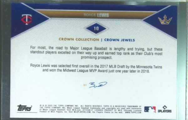 2022 Topps x Bobby Witt Jr. Crown Collection Royce Lewis RC #10 Twins - Image 3