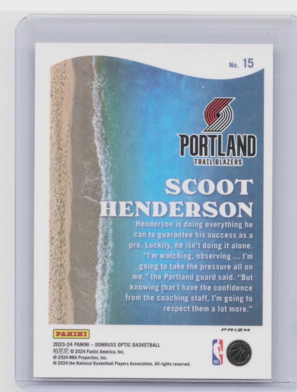 2023-24 Donruss Optic Scoot Henderson 15 Blazers Splash Holo - Image 3